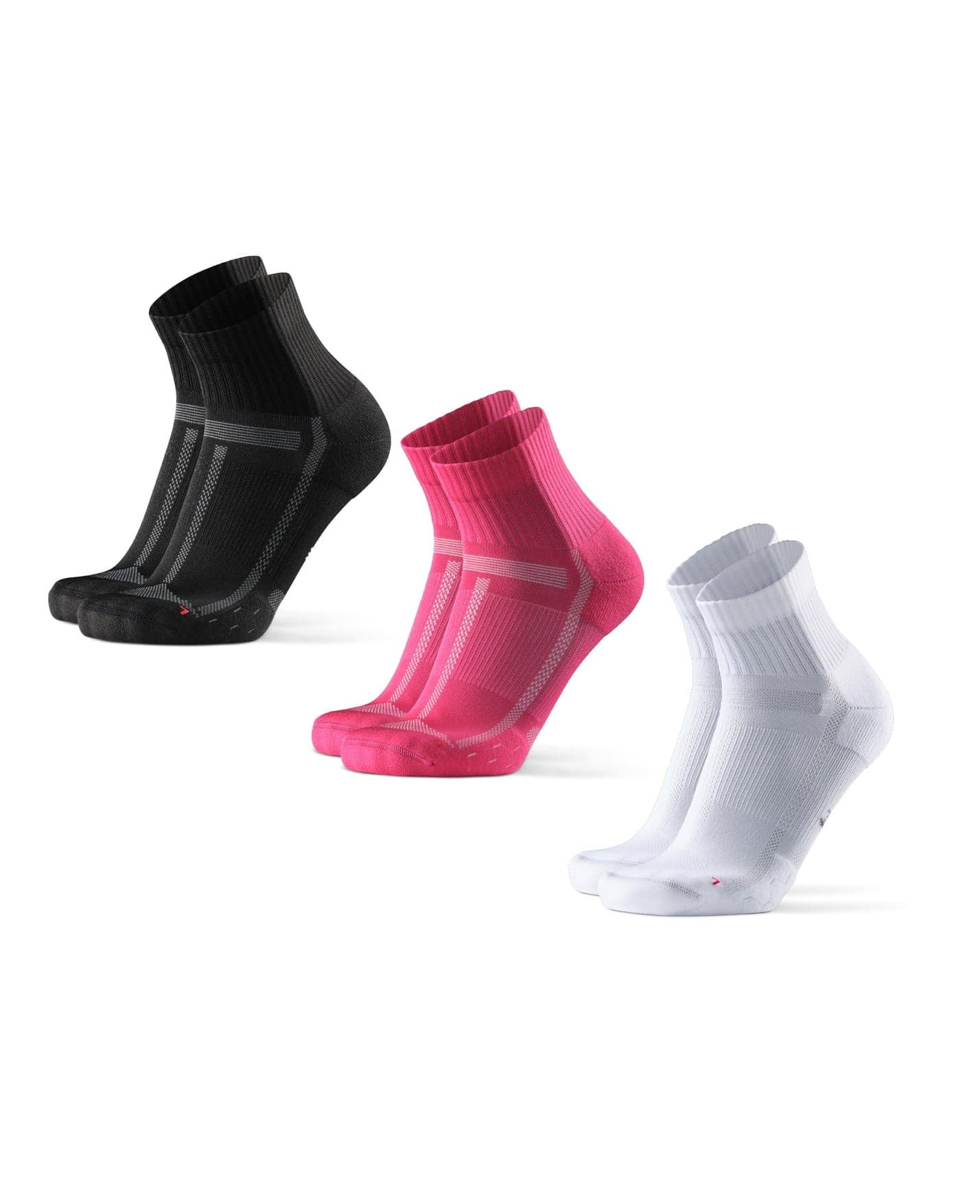 DANISH ENDURANCE 3 Pack Running Socks for Long Distances, Quarter, Men & Women, Multicolor (1x Black, 1x Pink, 1x White), US Women 8-10 // US Men 6.5-8.5