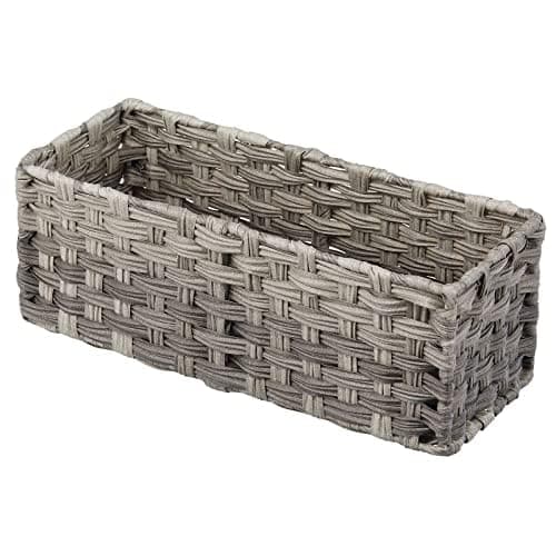 mDesign Rustic Farmhouse Woven Toilet Paper Holder Basket - Small Storage Organizer Tank Topper for Bathroom Counter or Top of Toilet - Holds 3 Rolls of Toilet Paper - Gray Ombre