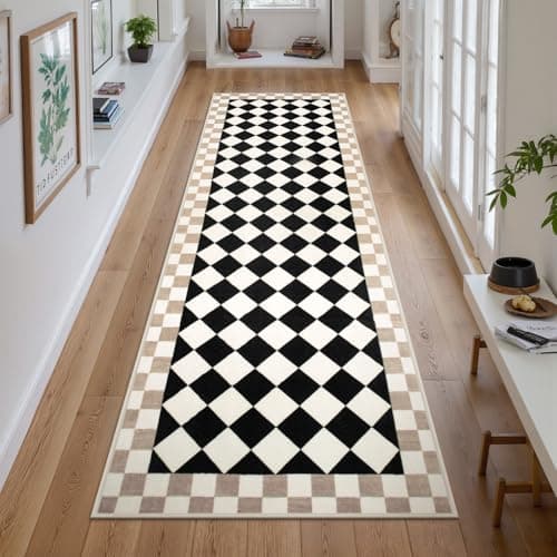 Morebes Checkered Rug Runner for Kitchen, 2x7 Black Washable Runner Rug for Hallway Non-Slip, Checkerboard Soft Indoor Bedroom Carpet Runners for Entryway Bathroom Nursery