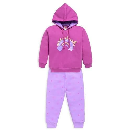 LuvLap Baby Girls Full Sleeve Hooded Sweatshirt & Pyjama Set Pack Of 1, Cotton Rich Fleece, Fuchsia, XXL (18 to 24 Months)