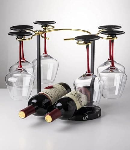 Homya Desktop Vertical Wine Glass Display Rack Kitchen Table Wine Cabinet Storage Wine Cooler + 2 Bottles 6 Wine Glasses, Premium Wine Racks