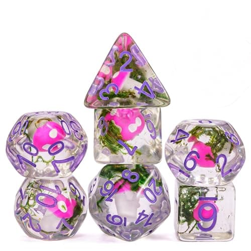 UDIXI 7PCS Mushroom DND Dice Set Resin Polyhedral DD Dice Set with Leather Pouch for Role Playing Games as RPG Tabletop Games Seaweed