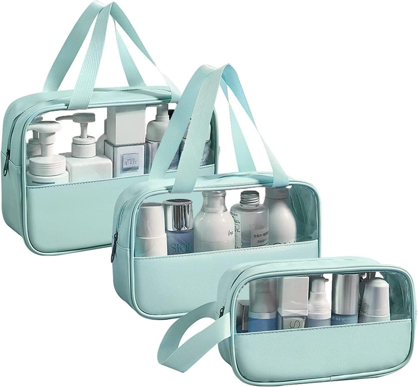 HIMART Set of 3 Multipurpose Transparent Toiletry Hand Bag for Women Men Travel Pouch Makeup Cosmetic Bag Travel Organizer Pouch