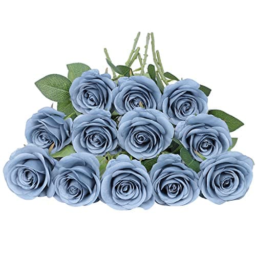 LVEFIT 12Pcs Dusty Blue Rose Artificial Rose Flower Artificial Flowers Flower with Long Stem Silk Roses Bouquet for Wedding Bridal Shower Party Home Decoration