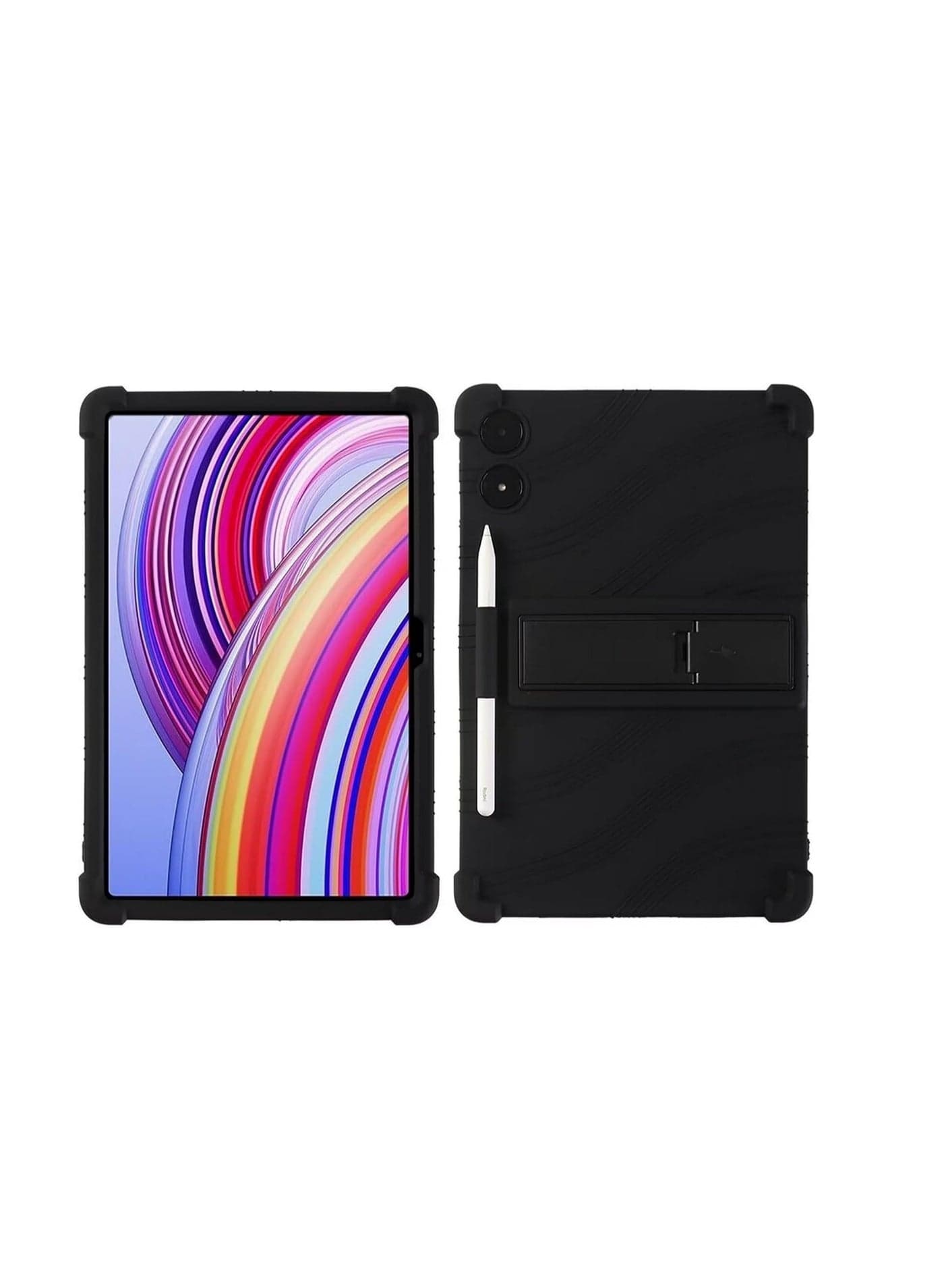 Case for Xiaomi Redmi Pad Pro 12.1 inch 2024 Released, 【Kids Friendly】 4 Corners Thicken Shockproof Soft Silicone Tablet Cover with Multi-angle Kickstand -Black