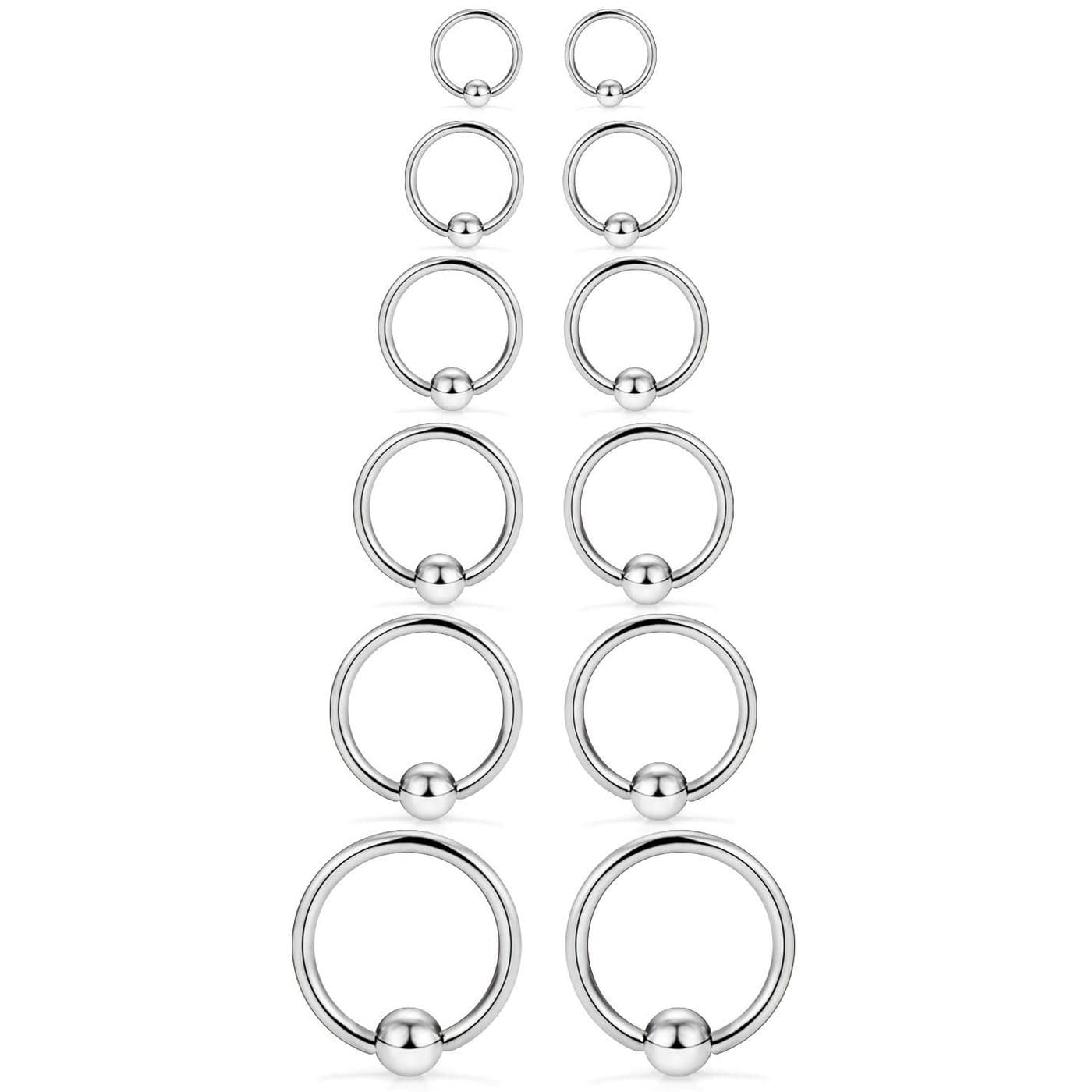 SCERRING 12PCS 12G Stainless Steel Captive Bead Ring Nose Rings Hoop Helix Daith Cartilage Tragus Earrings Nipple Eyebrow PA Body Piercing 8mm 10mm 12mm 14mm 16mm 19mm Silver