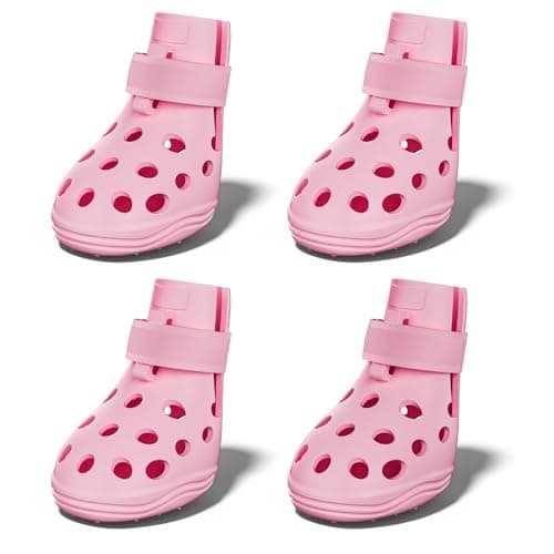Dog Shoes for Hot Pavement Breathable Dog Boots Paw Protectors with Adjustable Straps NonSlip Sole Easy On Off Waterproof EasyCleaning Pink M