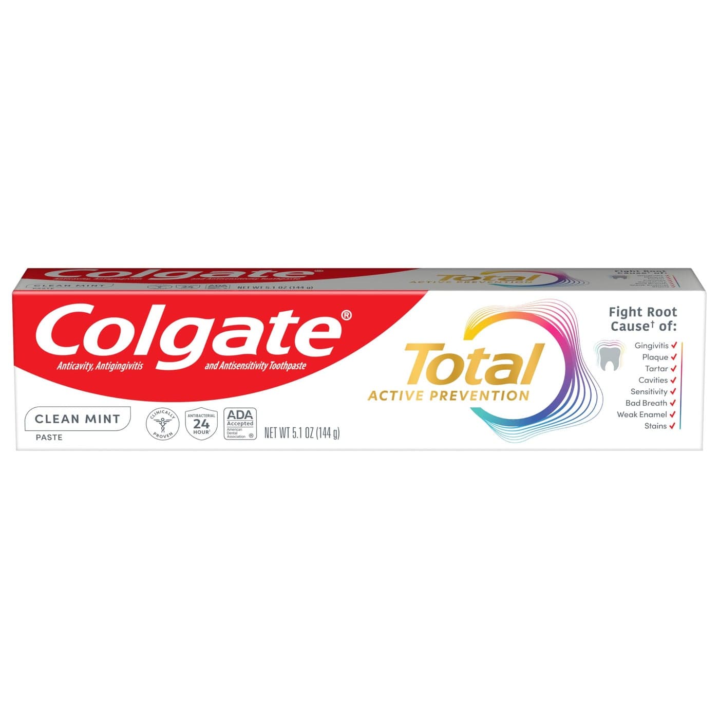Colgate Total Active Prevention Clean Mint Toothpaste Anticavity Toothpaste with Fluoride Clinically Proven to Help Fight Plaque Bacteria Helps Minimize Bad Breath 51 oz