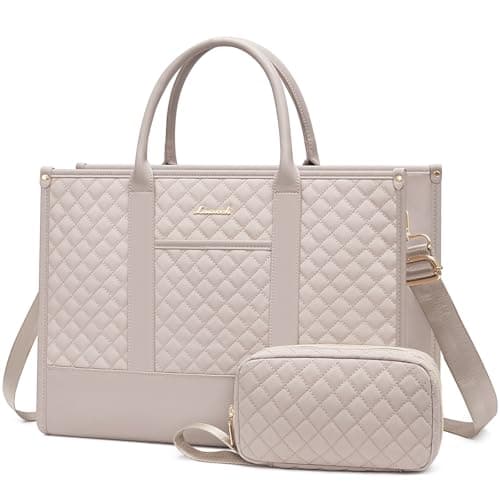 LOVEVOOK Laptop Bags for Women, 15.6 inch Waterproof Work Tote Bag with Clutch, Professional Teacher Computer Purse Lightweight Shoulder Bag Travel, Gray pink