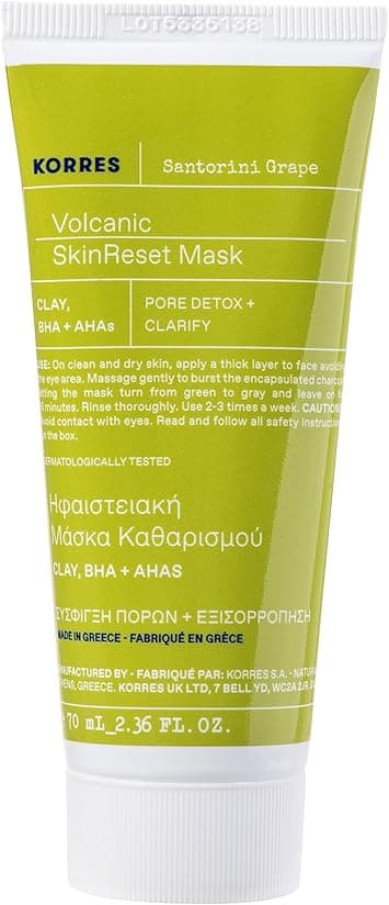 KORRES Santorini Grape Skin Refining Mask with Volcanic Sand Pore Refining with Activated Carbon Capsules Salicylic Acid BHA Vegan 70 ml