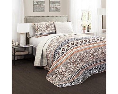 Lush Decor 3 Piece Nesco Quilt Set, King, Navy/Coral