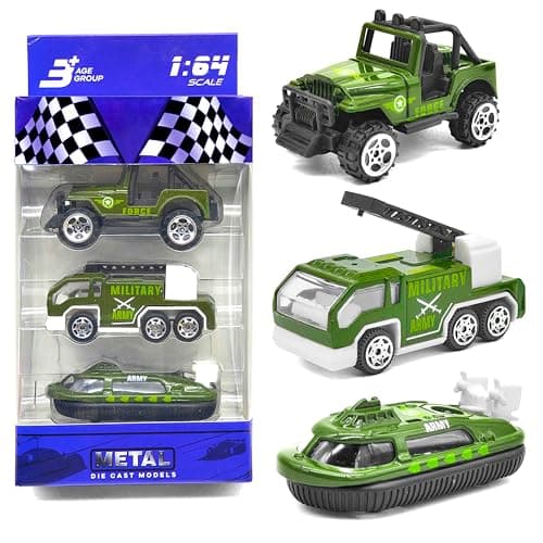 VGRASSP 1:64 Scale Mini Die Cast Alloy Metal Military Vehicle Toy Set for Kids - Free Wheels Pretend Play Army Toy Cars for Boys and Girls - Set of 3