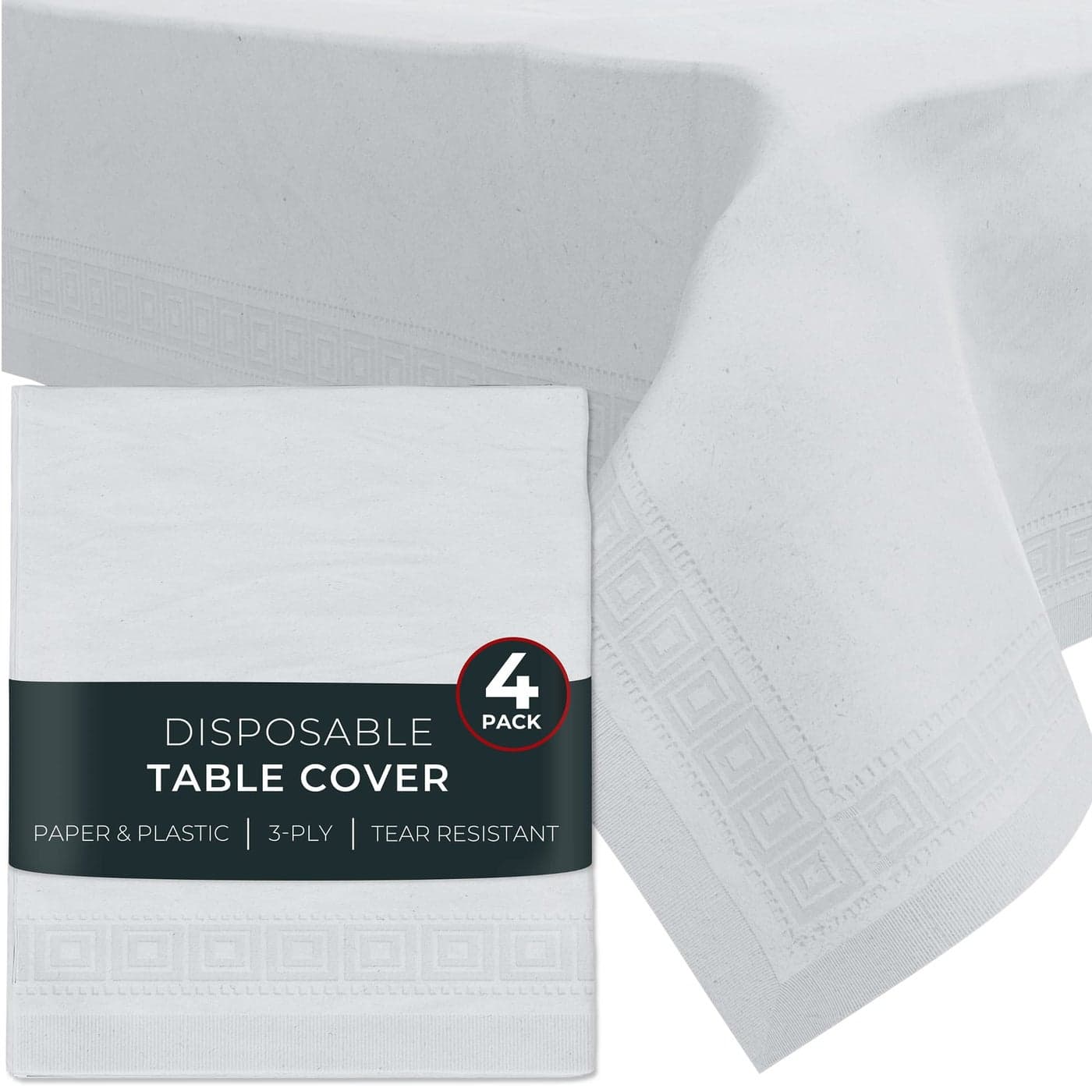 HOUZZKINGZ USA Paper Tablecloths for Rectangle Tables 54 X 108 4 Pack White Paper Disposable Tablecloth 3Ply Premium Paper Plastic Table Cloths for Parties Disposable