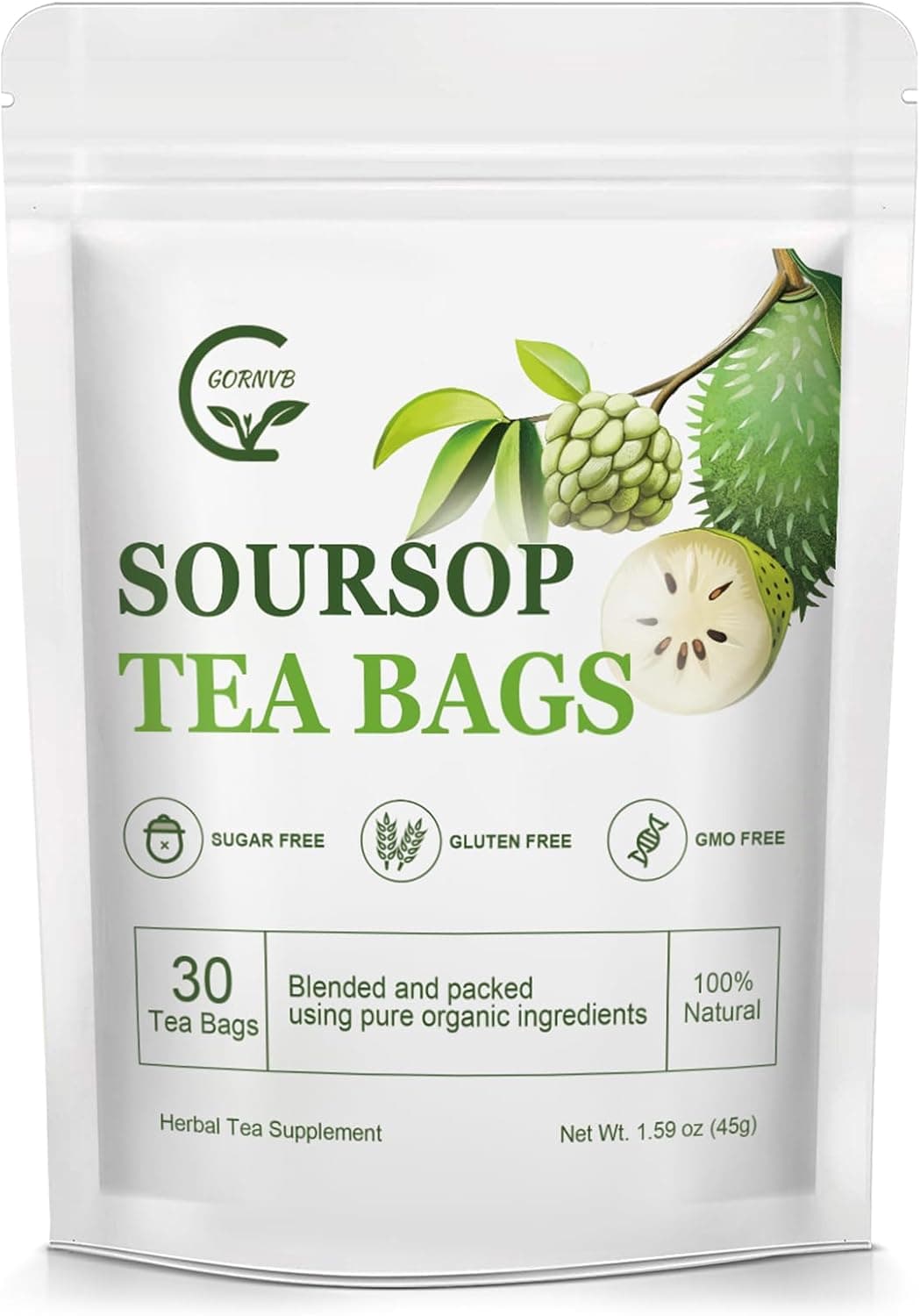Organic Soursop Leaf Tea Bags - Caffeine-Free Herbal Tea for Relaxation & Wellness - 30 Count