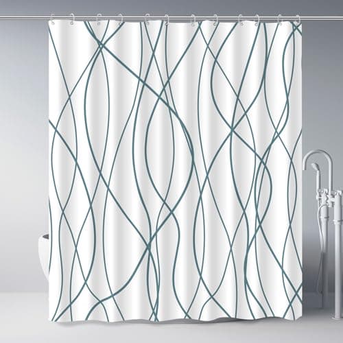 Punkray Lake Blue Shower Curtain for Bathroom with Hooks, Extra Long Shower Curtain Set Stripe Shower Curtains, Weighted Hem Water Repellent Washable, 72 x 72