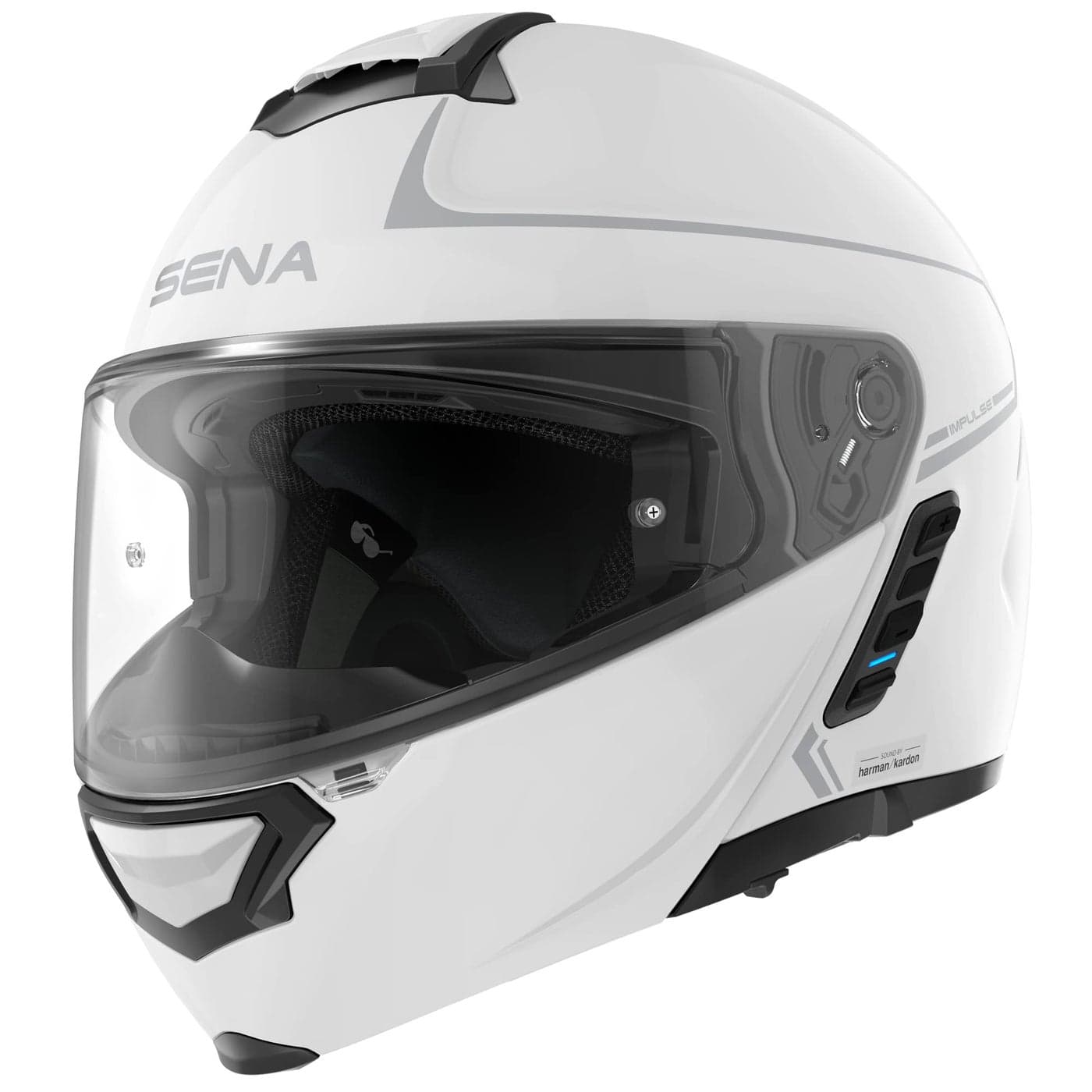 Sena Impulse DOT Flip Up Modular Bluetooth Helmet wSound by Harman Kardon Dual Visor Helmet with Integrated Mesh Intercom System MP3 Voice Dial Gloss White Medium