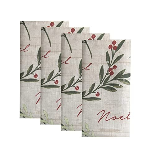 Elrene Home Fashions Holiday Tree Trimmings Fabric Napkins, Set of 4, 17 Inches x 17 Inches