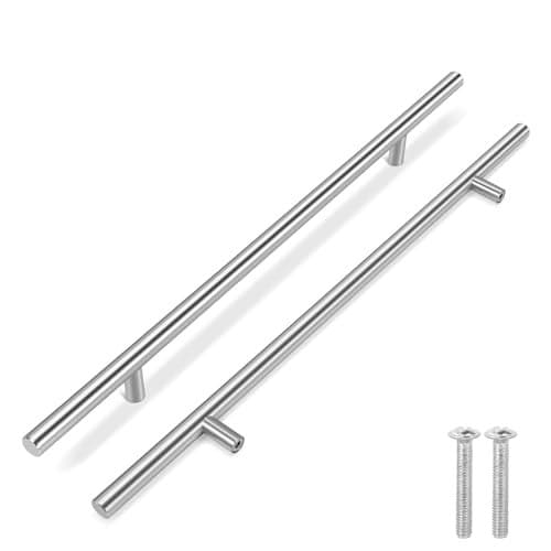 Flexzion 1 Pack Kitchen Cabinet Handles Silver Drawer Pulls 18 inch, 11.3 inch Hole Center, Stainless Steel T Bar with Satin Brushed Nickel, Hardware for Kitchen Cupboard Door Bathroom Furniture