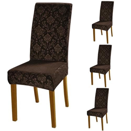 HOKIPO 200 GSM Premium Embossed Velvet Series Chair Covers Set of 4, Brown (AR-5125-BR*4)