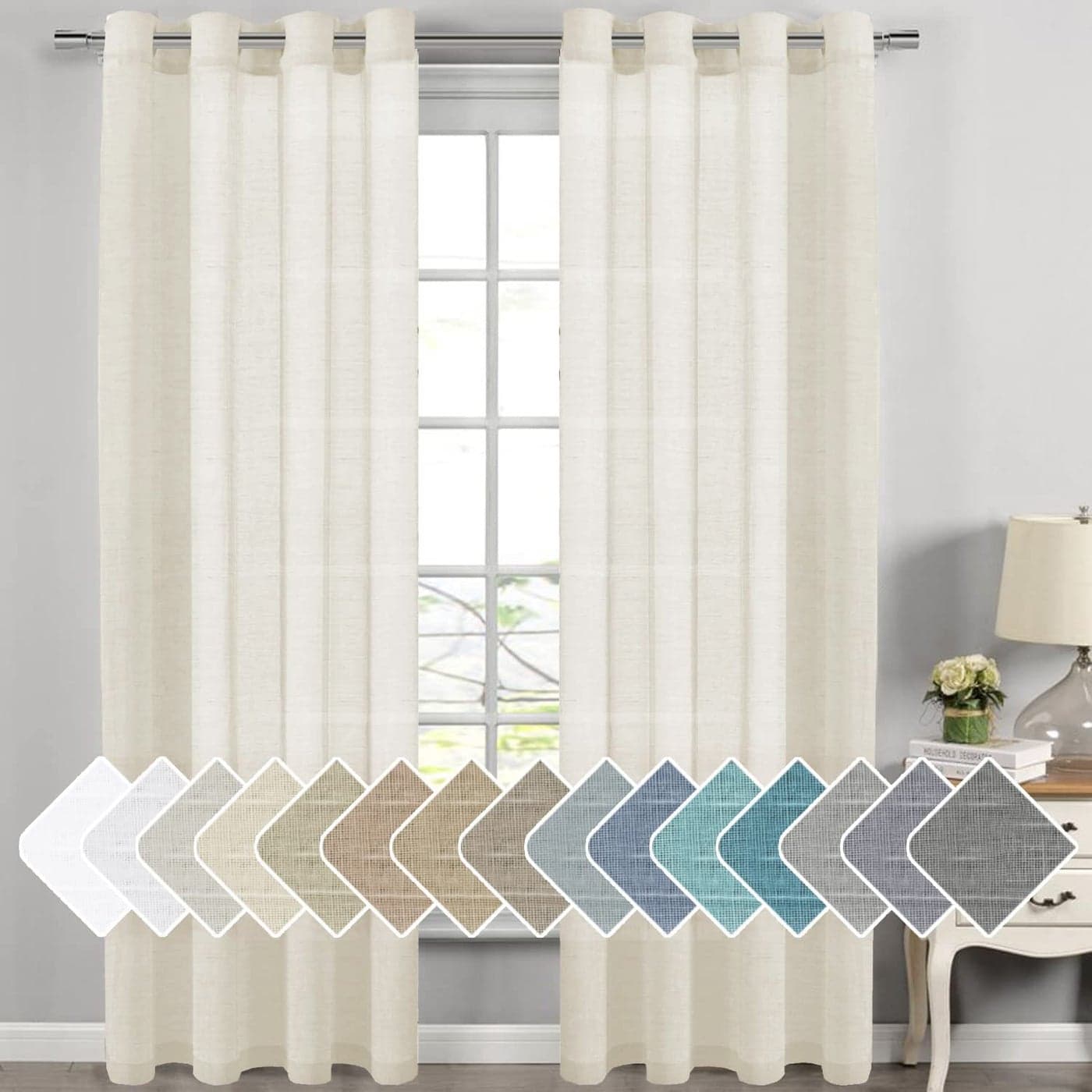 HVERSAILTEX Natural Linen Semi Sheer Curtains for Living Room Extra Long Curtains Made of Rich Linen Soft Material Nickel Grommet Window Panel Drapes Set of 2 52 by 108 Inch Ivory