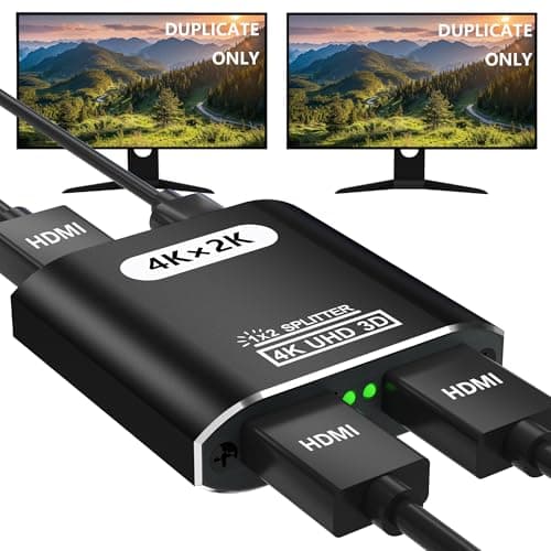 CLOSS HDMI Splitter 1 in 2 Out, 4K HDMI Splitter for Dual Monitors Supports 3D Full HD 1080P Aluminum Dual Monitor Compatible for PS4 Fire Stick HDTV(1 Source to 2 Displays)