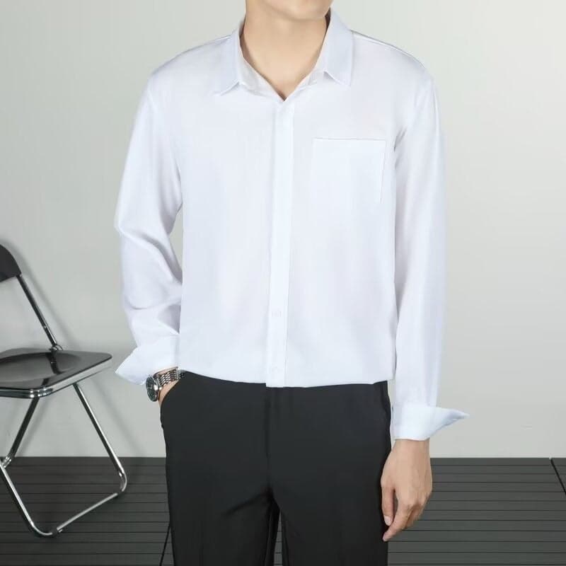 2024 White Shirt Men'S Long-Sleeved Business Dress Professional Black Shirt Casual Short-Sleeved Non-Ironing Shirt