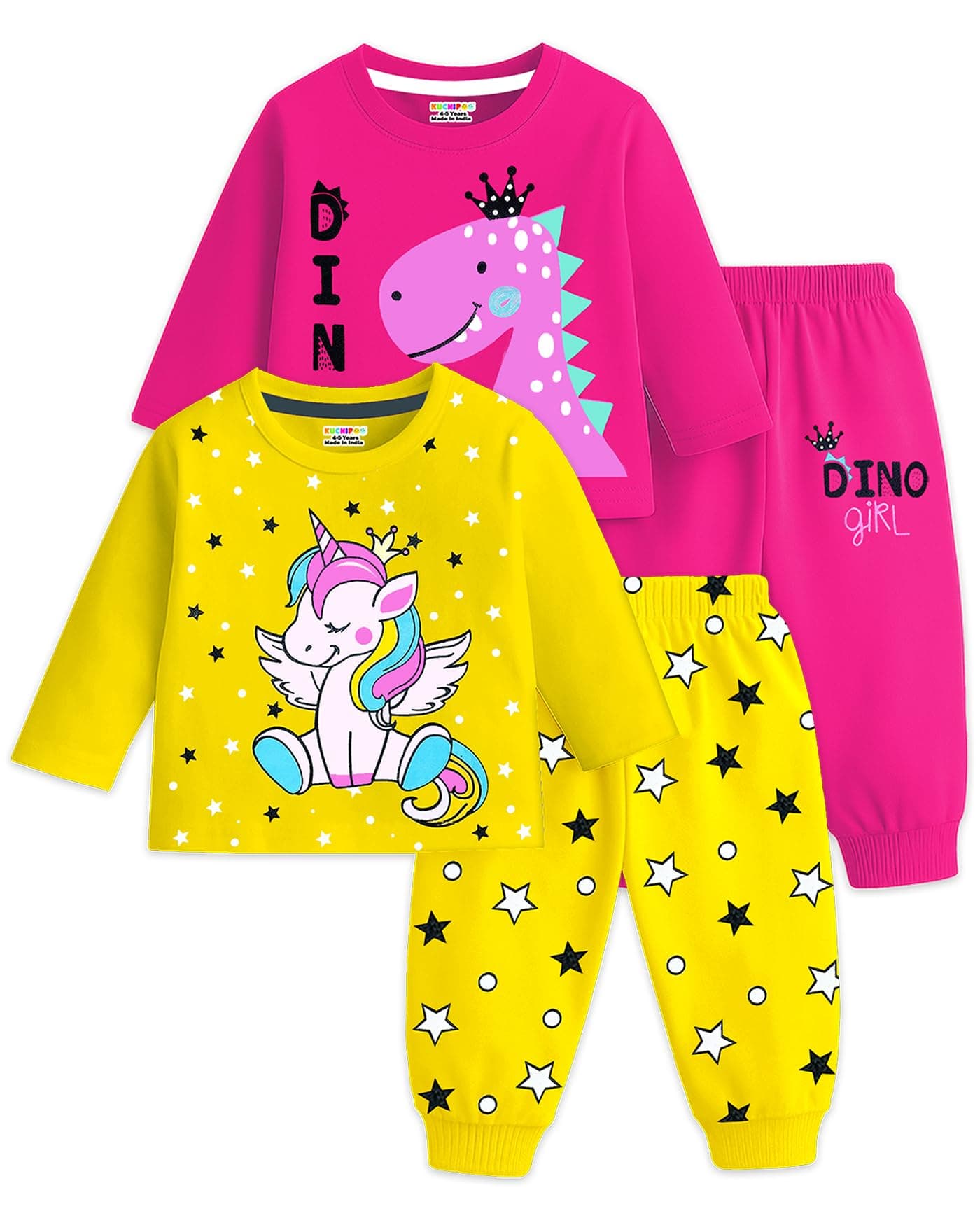 Kuchipoo Girl Regular Fit Cotton T-Shirts and Pyjamas Set (KUC-PSUT-160, 2-3 Years, Multi-Colored)