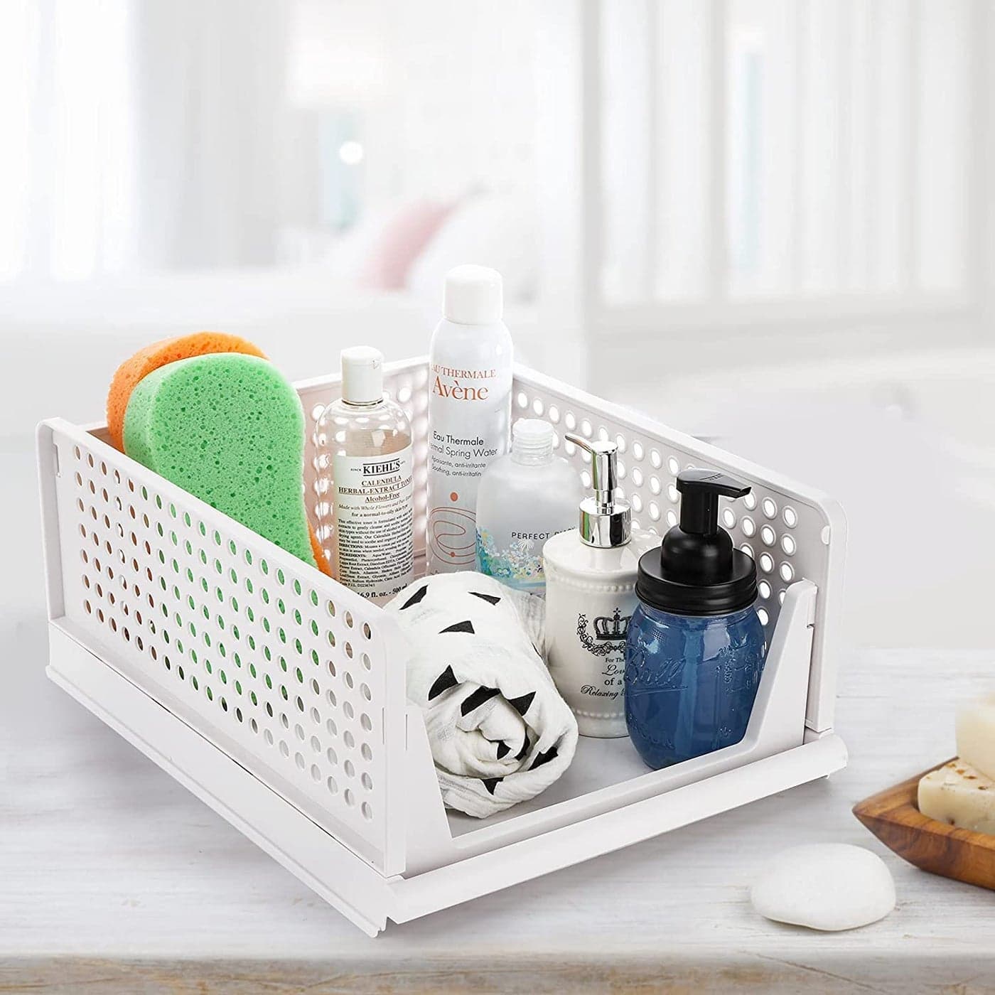 AEXONIZ Stackable Basket Organizer Pull Out DrawersRacks for Clothes Food SnacksVegetablesToys Storage Sliding Foldable Bins to Organize Closet Cabinet Under Sink Wardrobe Pack of 1 PCS