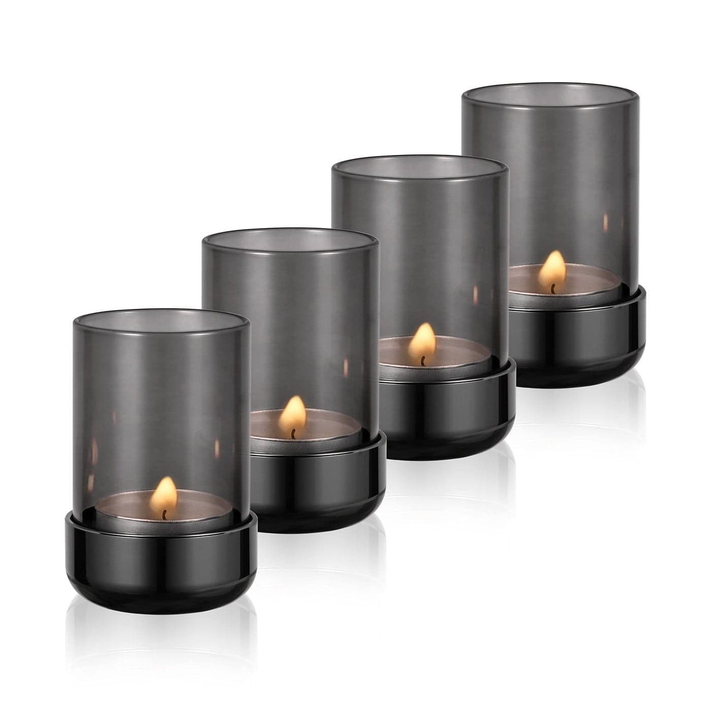 Faveaux Tealight Candle Holder Black Tea Candle Holder Cylinder Glass for Standard Tea Light Birthday Party Table DIY Decor Pack of 4 Black Nickel BaseBlack Glass