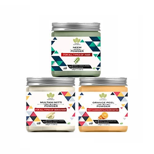 Haria Naturals 100% Pure & Naturals Neem Powder 100gm & Multani Mitti Powder 100gm & Orange Peel Powder 100gm (Pack Of 3) 300GM
