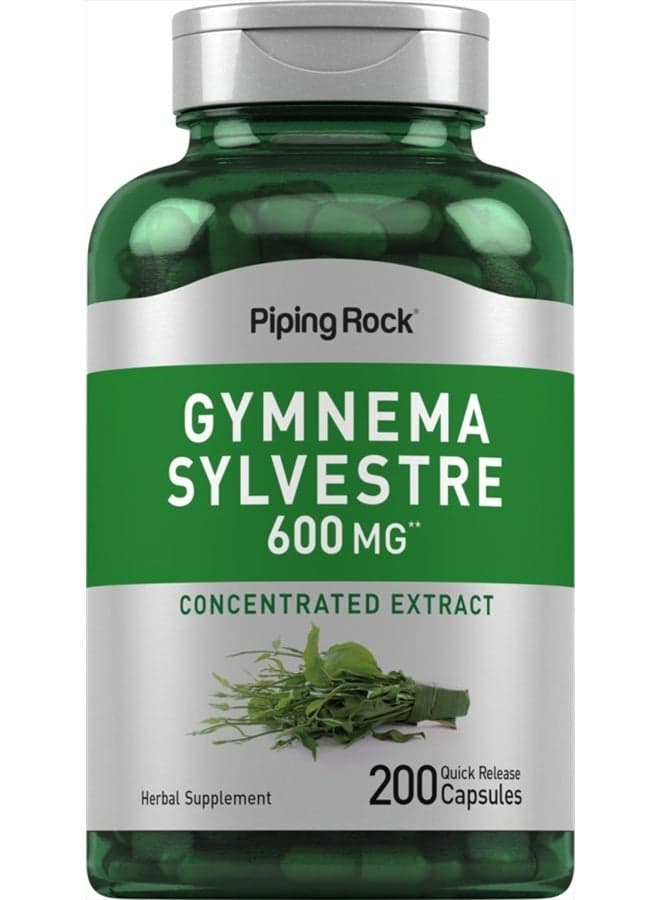 Gymnema Sylvestre Supplements 600 mg | 200 Capsules | Concentrated Herbal Extract | Non-GMO and Gluten Free