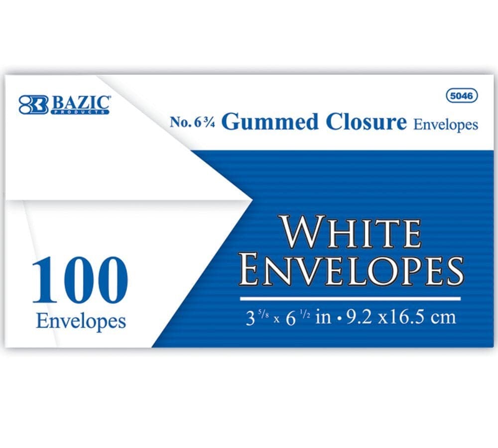 Bazic 5046 White Envelope with Gummed Closure, No. 6-3/4 (100-Pack)