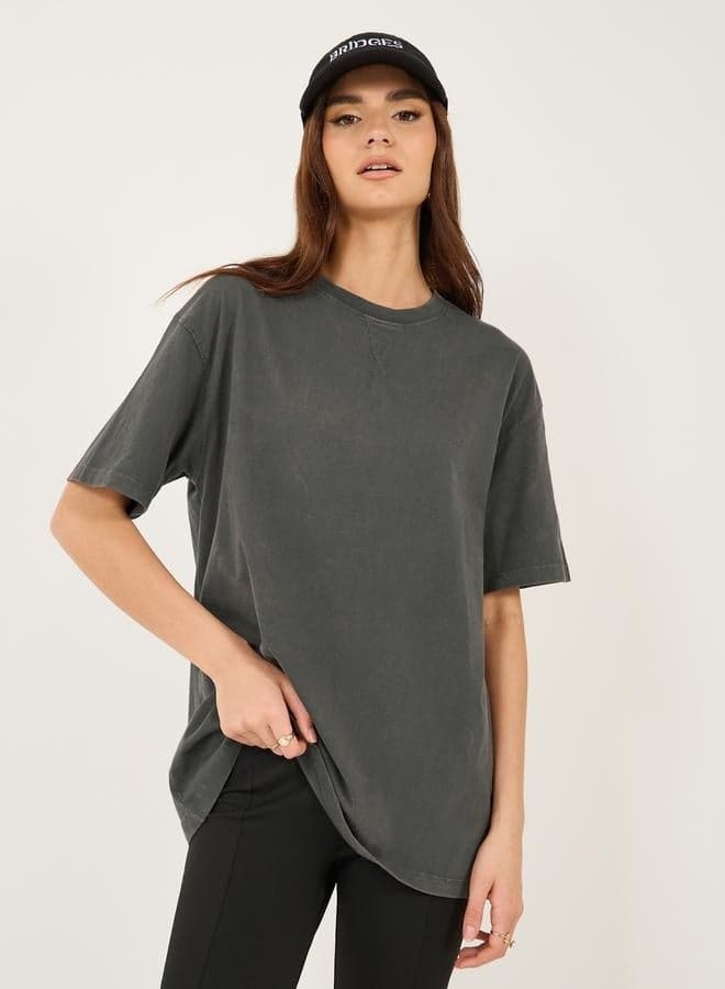 Acid Wash Round Neck Oversized T-Shirt