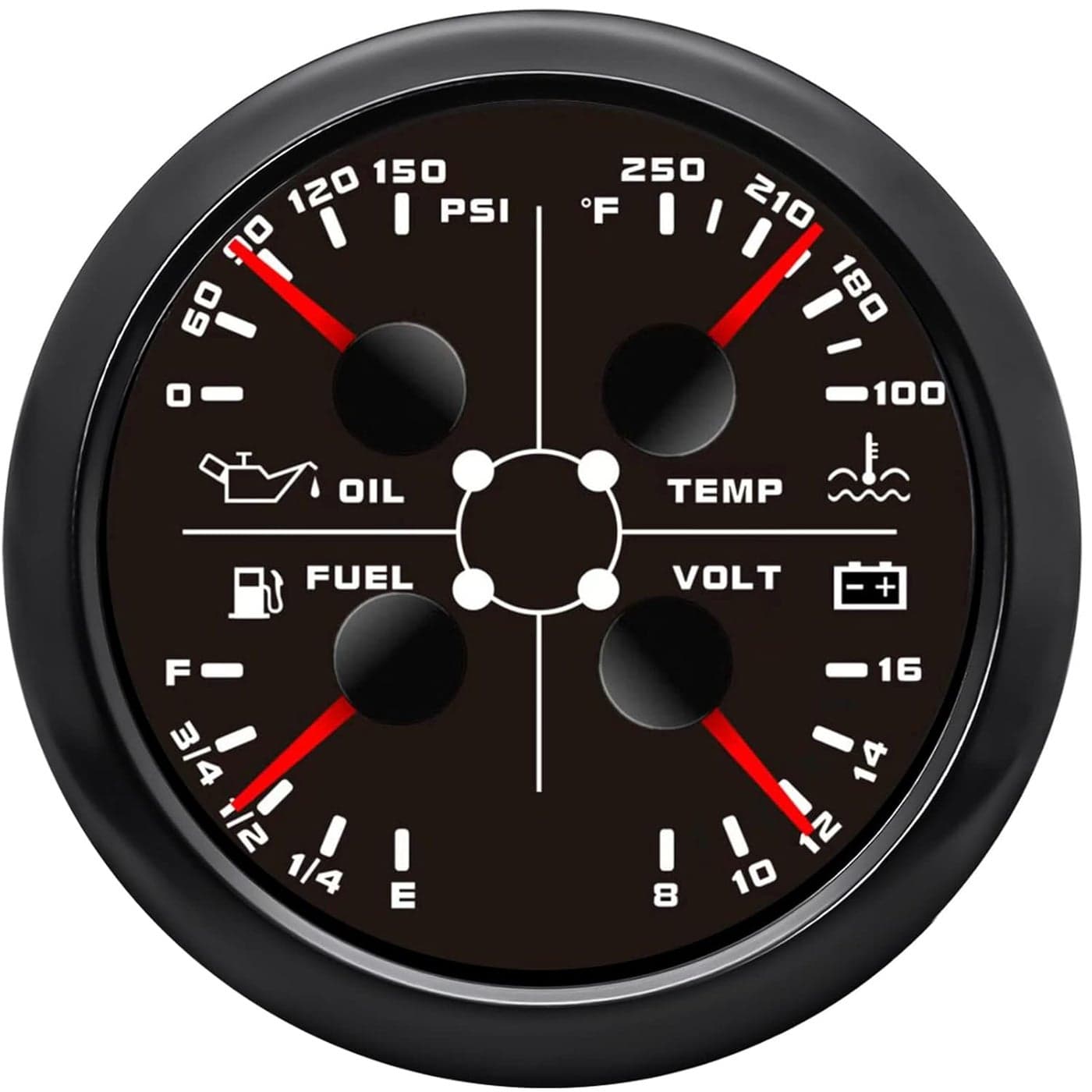 ARTILAURA 4in1 Multifunction Automotive Gauge - Oil Pressure, Water Temp, Fuel Level, Voltmeter (85mm, Black)