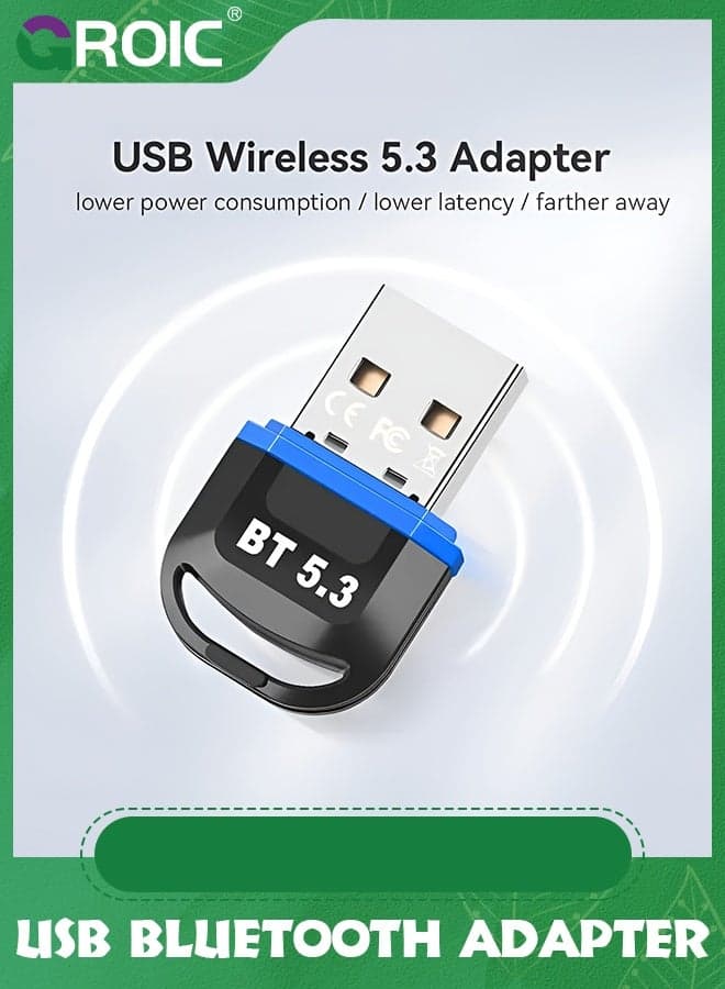 Blue USB Bluetooth Adapter 5.3 for Desktop PC, Plug & Play Mini Bluetooth Dongle Receiver & Transmitter for Laptop Computer Bluetooth Headphones Keyboard Mouse Speakers Printer Windows 11/10/8.1
