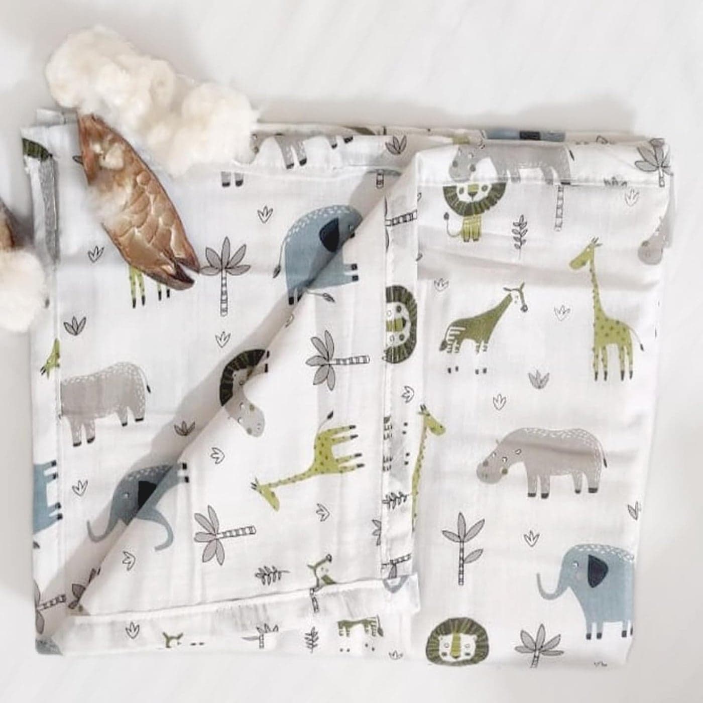 Trance Home Linen Pure Malmal Cotton Multipurpose Baby Dohar | 3-Layered Baby Swaddle | Soft -Lightweight Baby Blanket | Crib Blanket (Age : 0-2 Year - 140cm x 100 cm - Green Giraffe)