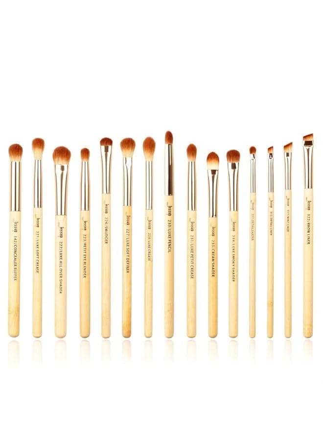 Eye Makeup Brushes Set, Premium Synthetic Eyeshadow Blending Concealer Eyebrow Eyeliner Brush, 15pcs Labeled Bamboo Make Up Brushes T137