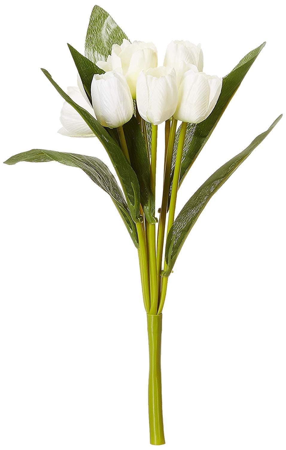 Fourwalls Beautiful Artificial Polyester and Plastic Tulip Flower Bunch (9 Head Flower, 38 cm Total Height, White)
