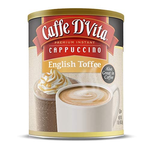 Caffe Da'Vita English Toffee Cappuccino Mix - Instant Cappuccino Mix, Gluten Free, No Cholesterol, No Hydrogenated Oils, No Trans Fat, 99% Caffeine Free, Flavored Instant Coffee - 1 Lb Can