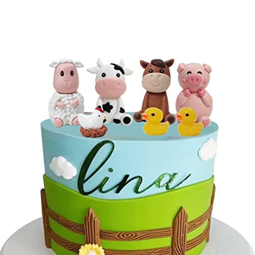 Farm Animal Cake Topper with Cow Horse Sheep Pig Duck Hen for Farm Animal Theme Birthday Baby Shower Party