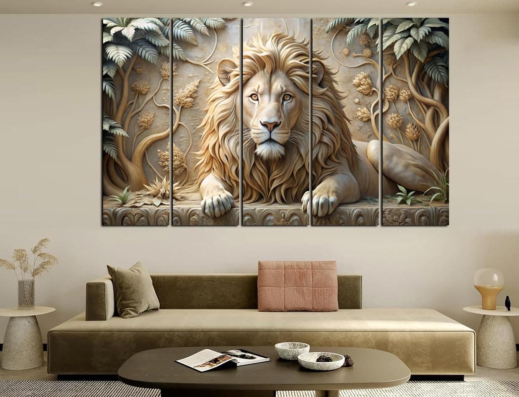 CN RETAILS Lion 3D Effect Wall Art Canvas Painting for Home, Drawing Room, Office, Wall Decor | MDF Wooden Frame, Vibrant Colorful With Modern Style Hanging for Positivity (30x48 Inch)