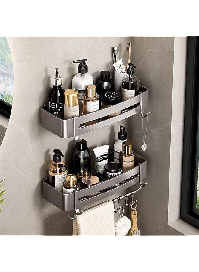 Bathroom Shelves Wall Mounted Shower Caddy Rustproof Shower Rustproof Titanium Alloy Shower Organizer Racks for Bathroom Kitchen (Small+Small with Bar)