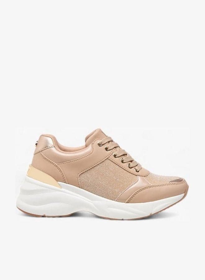 Women Glitter Textured Sneakers with Lace-Up Closure — 41 EU