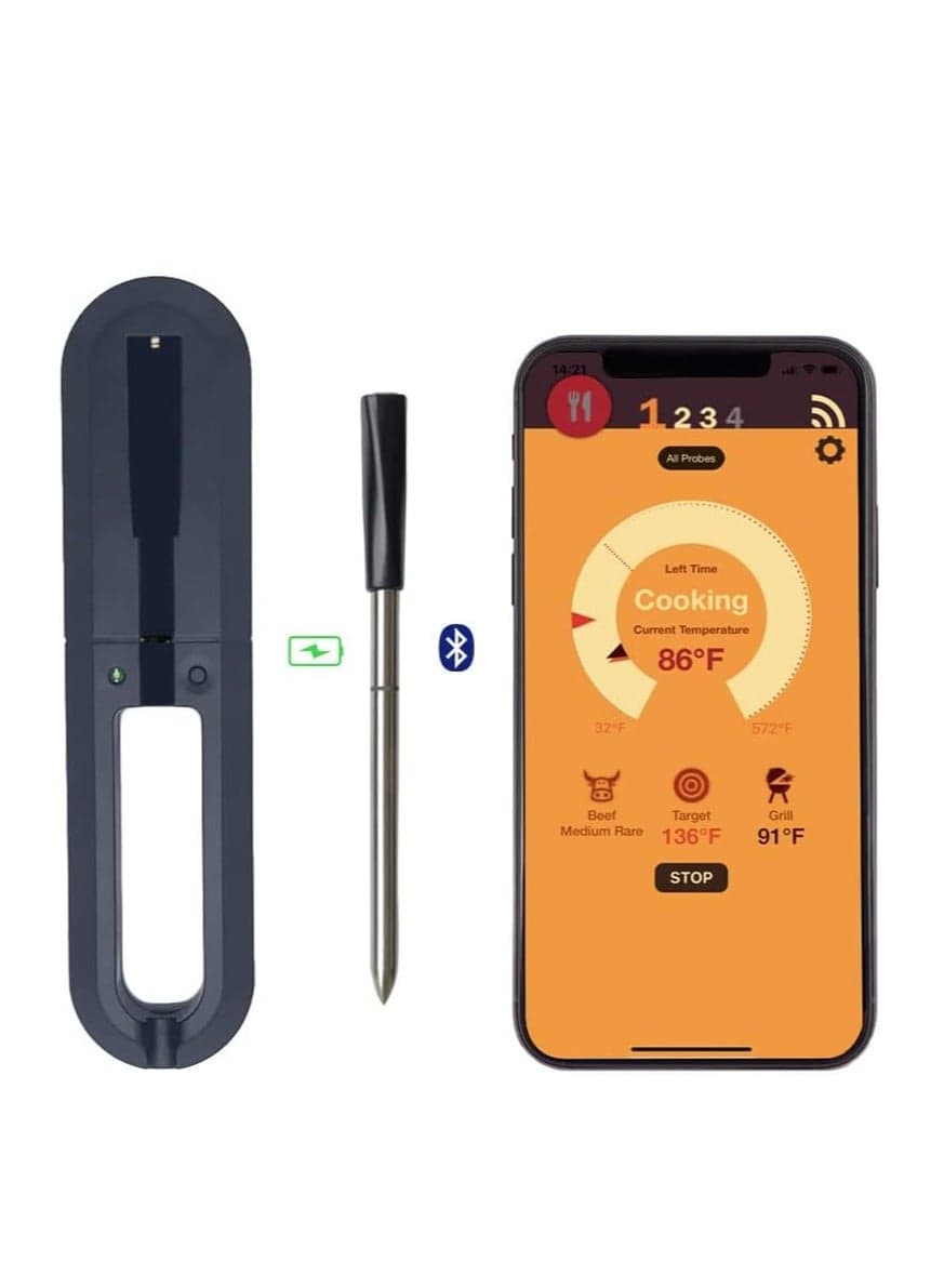 Wireless Meat Thermometer, Bluetooth Unlimited Range Thermometer, Remote Monitoring, Digital Meat Thermometer Wireless Suitable for Kitchen/BBQ/Oven