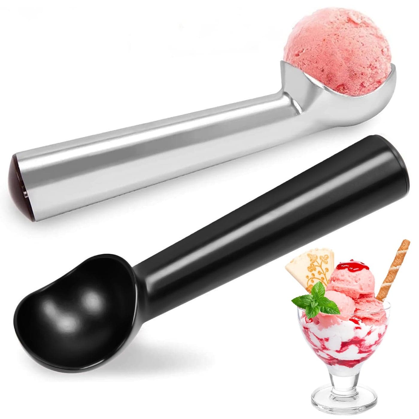 HANSGO Ice Cream Scoop, 2PCS 7 inches Nonstick Anti-Freeze Ice Cream Scooper One Piece Aluminum Design Dishwasher Safe