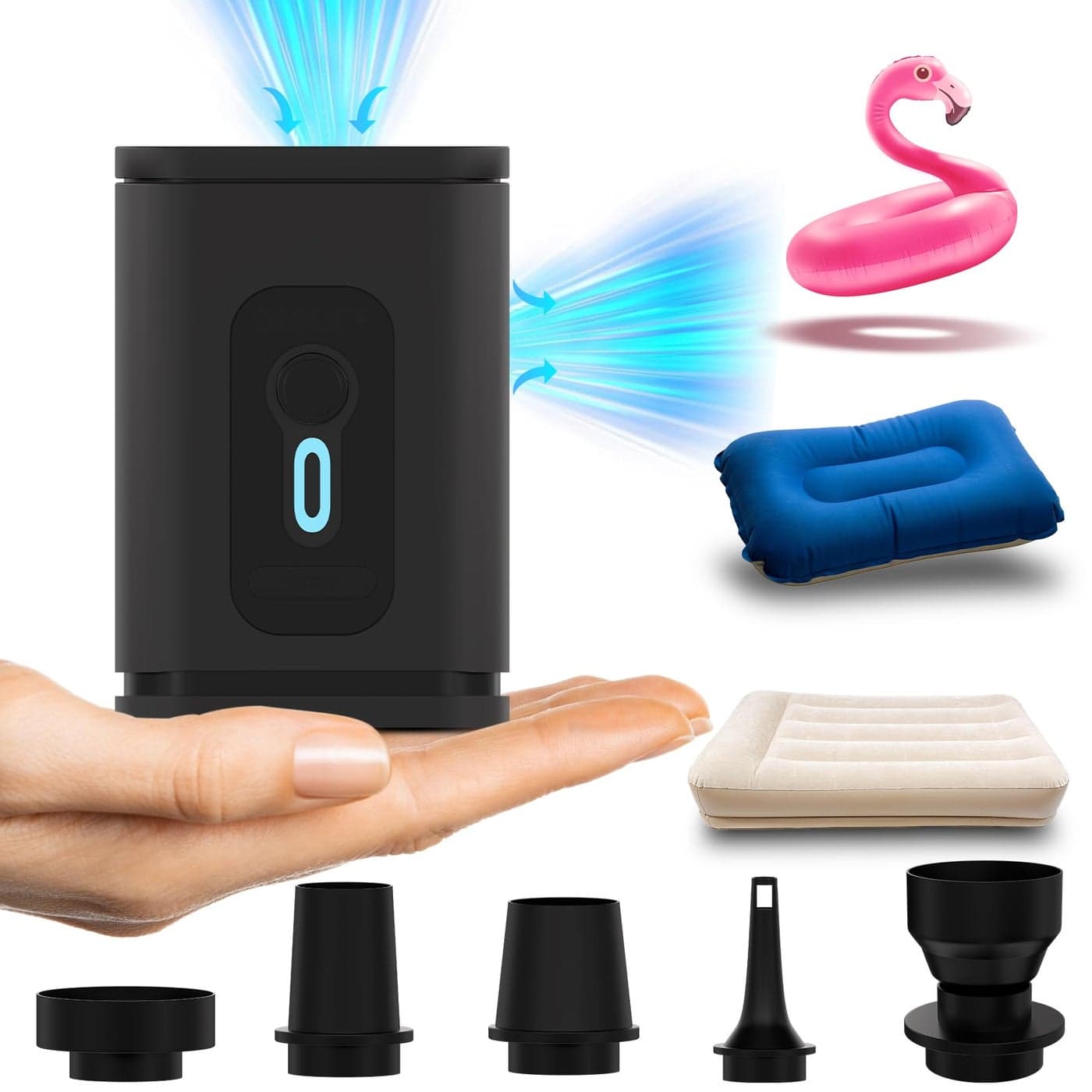 TIALLY Portable Air Pump for Inflatables 2400mAH Rechargeable Battery Powered Air Mattress Pump Mini Air Pump for Air Mattress Bed Pool Floats Inflator Boat Inflatable Cushions Toys