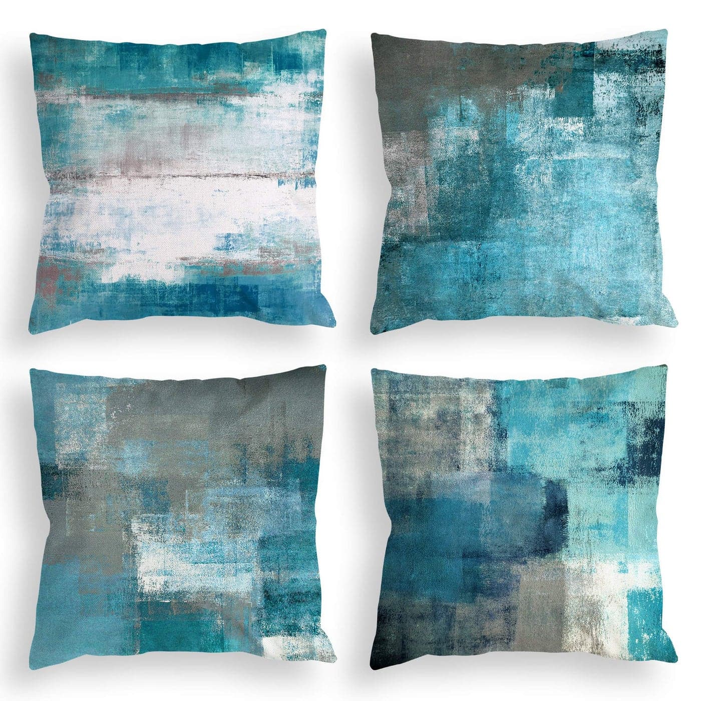 COLORPAPA Teal Throw Pillow Covers 20x20 Set of 4 Decorative Cushion Cover Turquoise Grey Abstract Art Painting Pillowcase for Sofa Bedroom Living Room Dcor