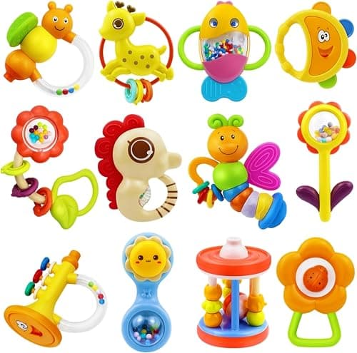 MOONTOY 12pcs Baby Rattles for Babies 06 Months Teething Toys 36 Months Newborn Infant Teethers Baby Toys 612 Months Montessori Baby Easter Basket Stuffers Gifts 1 2 3 4 5 6 7 9 10 Month Boy Girl