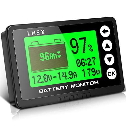 LNEX Portable Battery Monitor with Shunt 500A Automotive Car Battery Monitor for RV 10V120V with High and Low Voltage Programmable Alarm and 26ft Shielded Wire