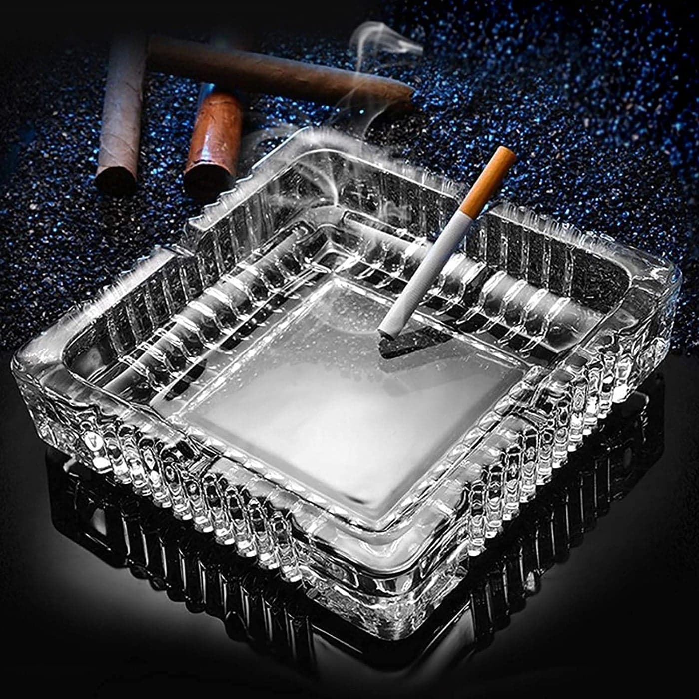 Farielyn-X Crystal Diamond Cut Round Crystal Glass Ashtray For Luxurious Indoor and Outdoor, Desktop Crystal Smoke Collectibel Glass Smoke Collectible Tray Table Decorative set of (CT)